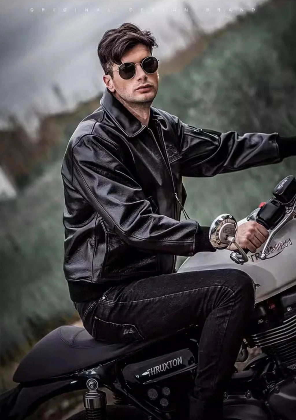 Men's Black Glossy Genuine Cowhide MA-1 Flight Jacket — Military Bomber with Point Collar