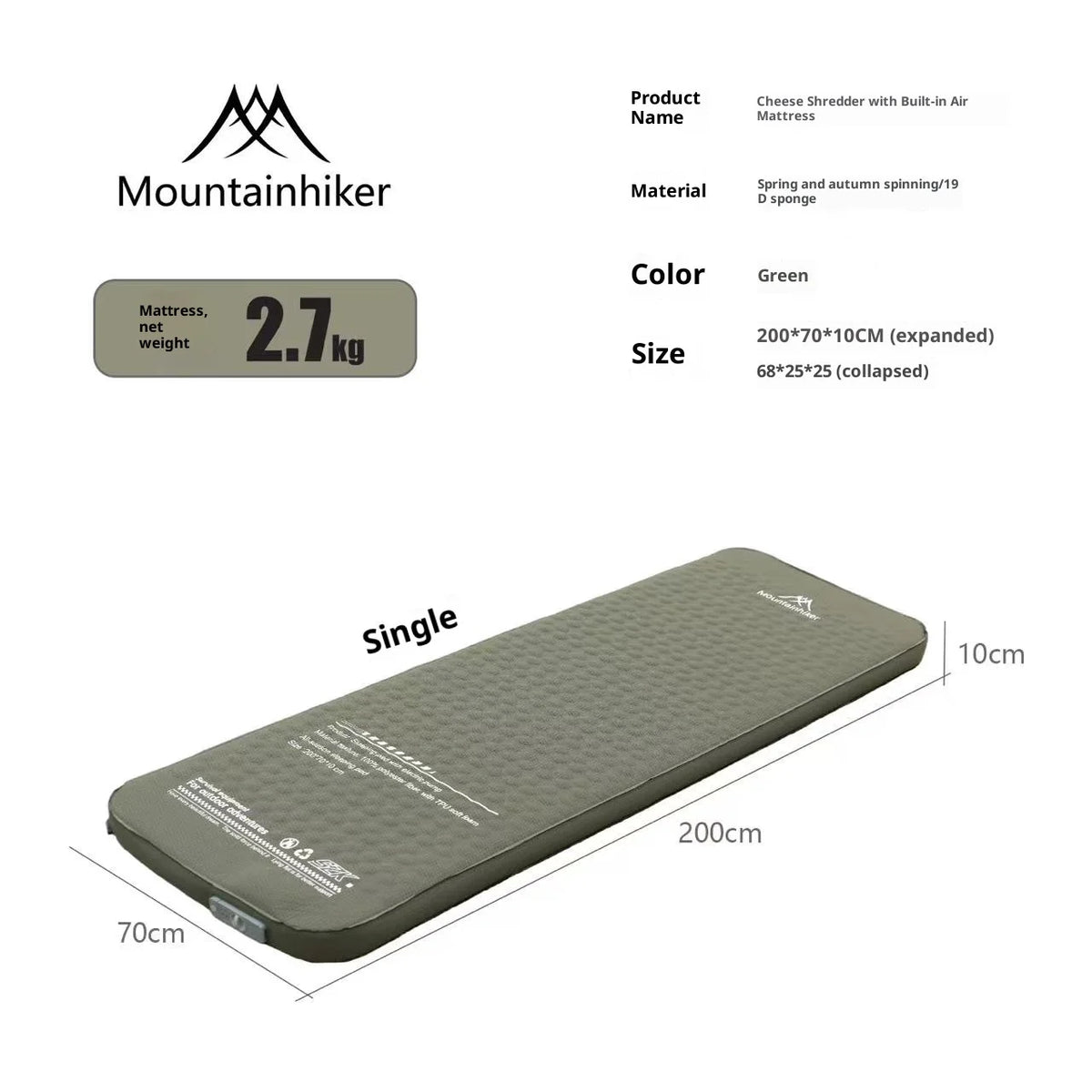 Thickened Sponge Camping Mattress – Portable Outdoor Pad with Integrated Air Pump, Self-Inflating