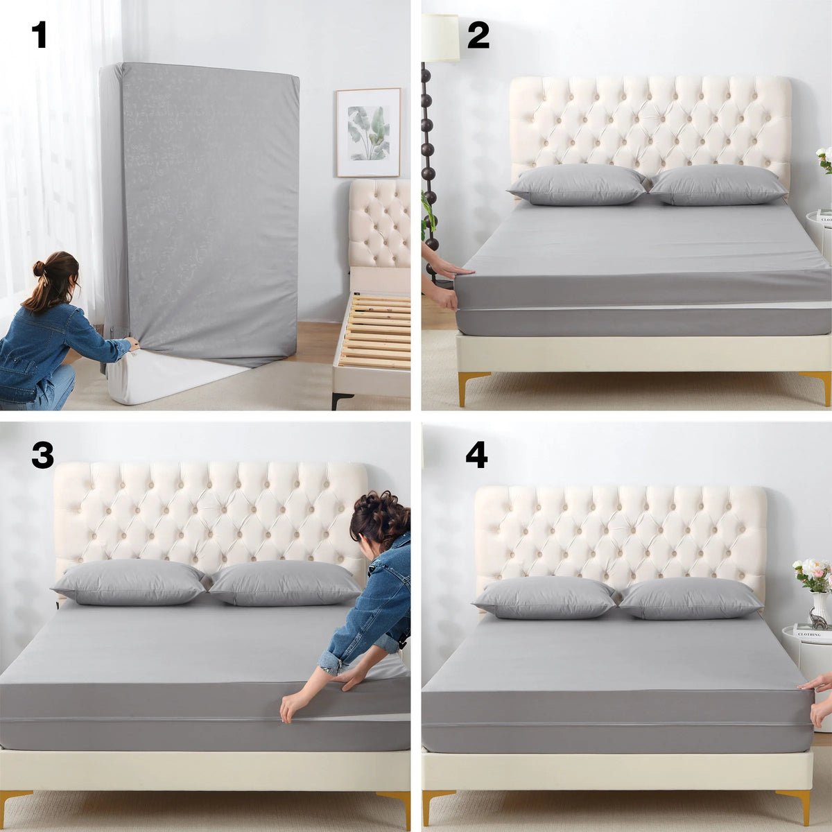 6-Sided Waterproof Zippered Mattress Encasement – Full Mattress Protector Cover, White or Gray