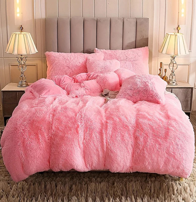 Plush Faux Fur Duvet Cover Set – Luxurious 3-Piece Bedding, 16 Colors & 10 Sizes