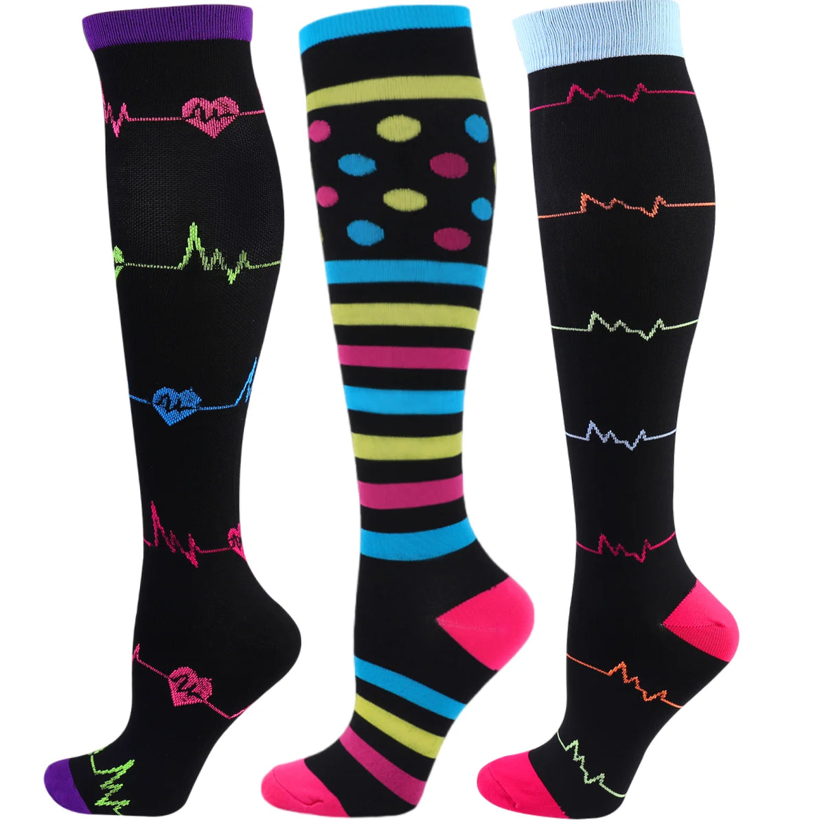 Knee High Compression Socks 20-30mmHg – 3 Pairs for Diabetes, Varicose Veins, Edema, Nurse & Running