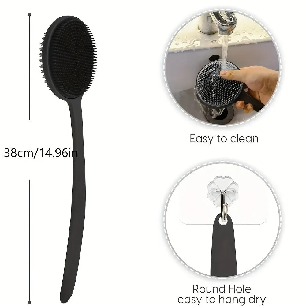 Silicone Back Scrubber Brush – Long Handle Double-Sided Body Deep Cleansing & Exfoliating Massage