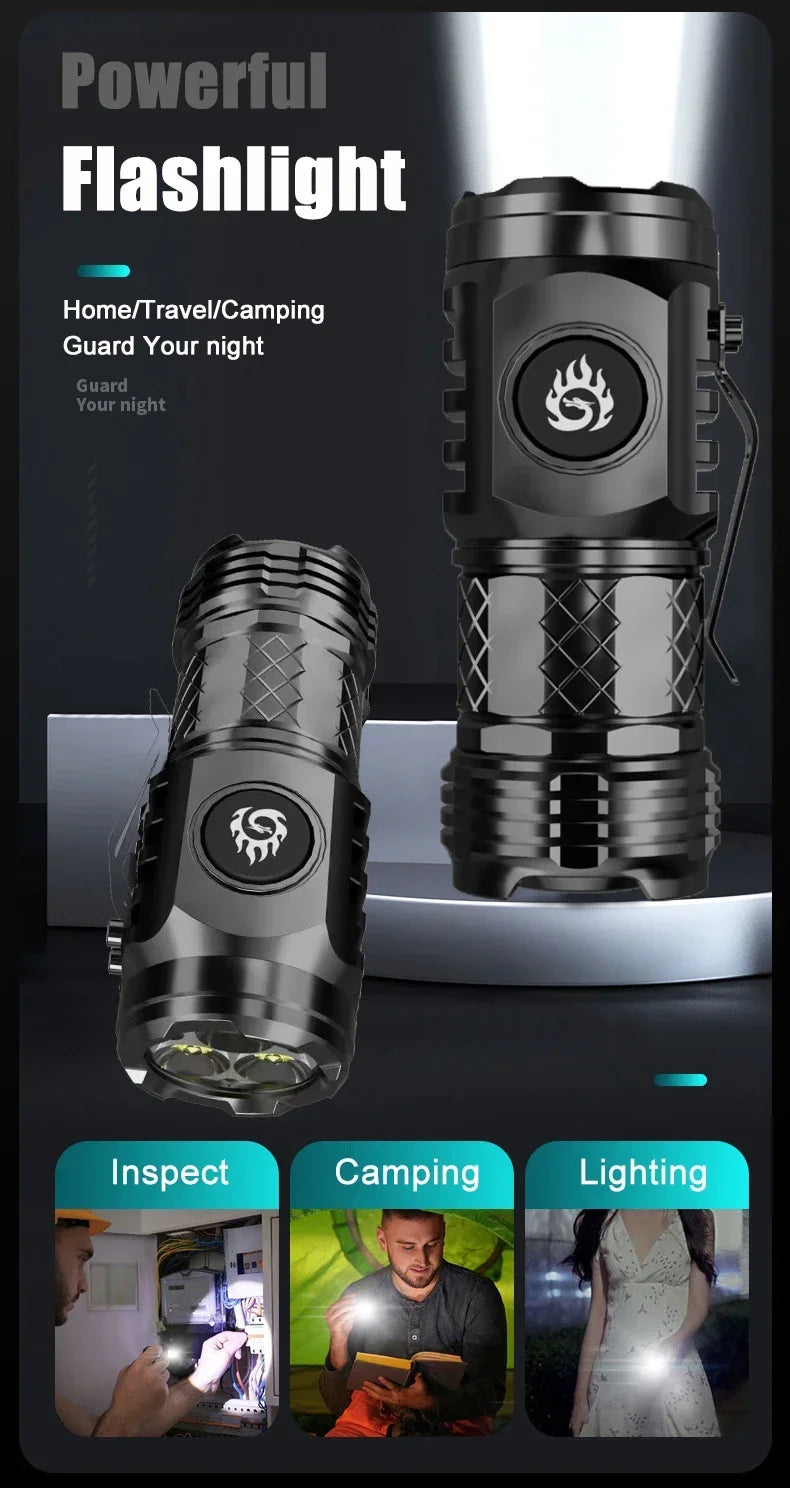 High Power LED Flashlight – Built-In Rechargeable Battery, Pen Clip Torch for Camping & Emergency Use