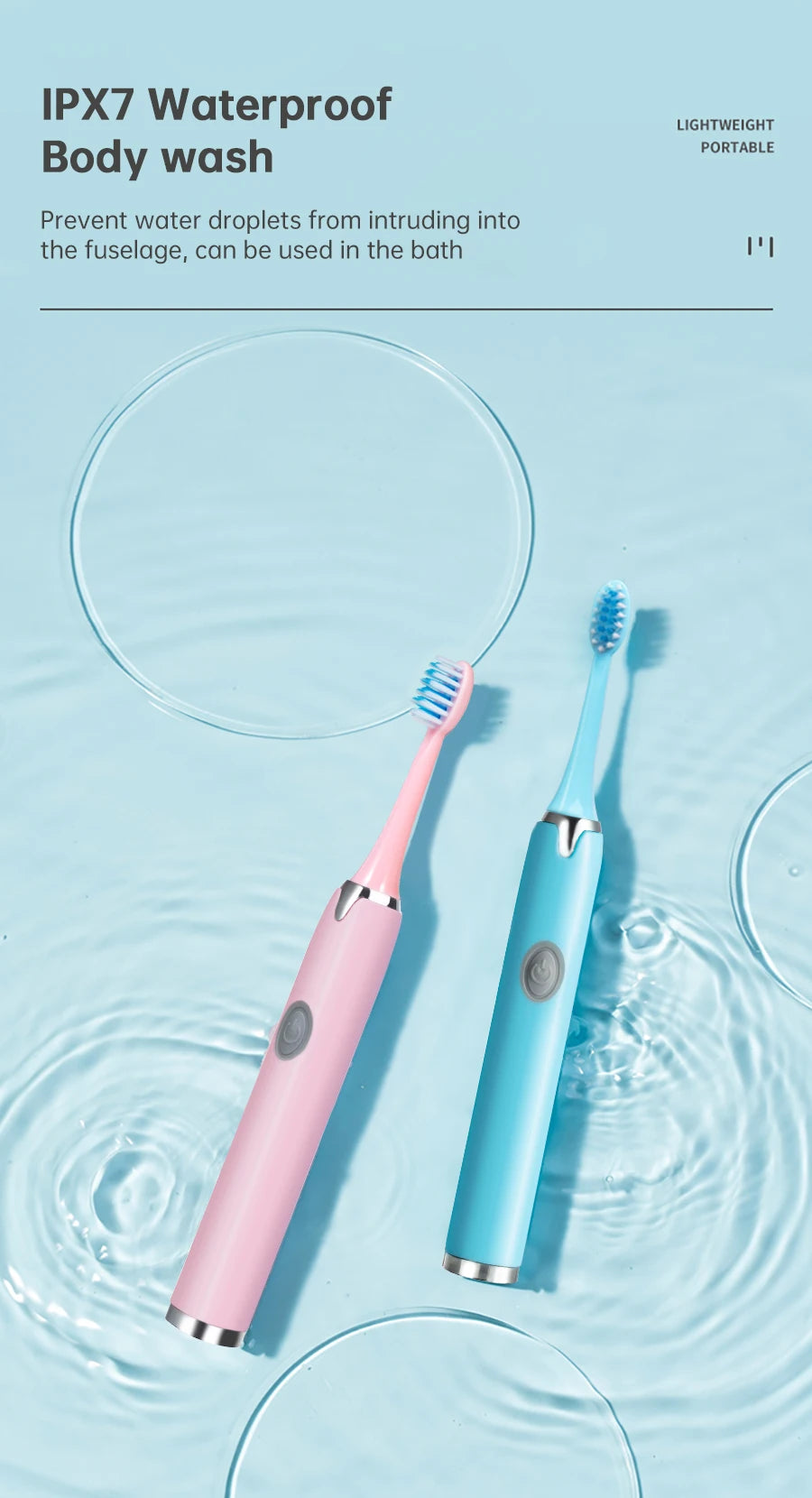 Tongwode Sonic Electric Toothbrush – IPX7 Waterproof, Soft Bristle, 3 Modes, Replaceable Heads