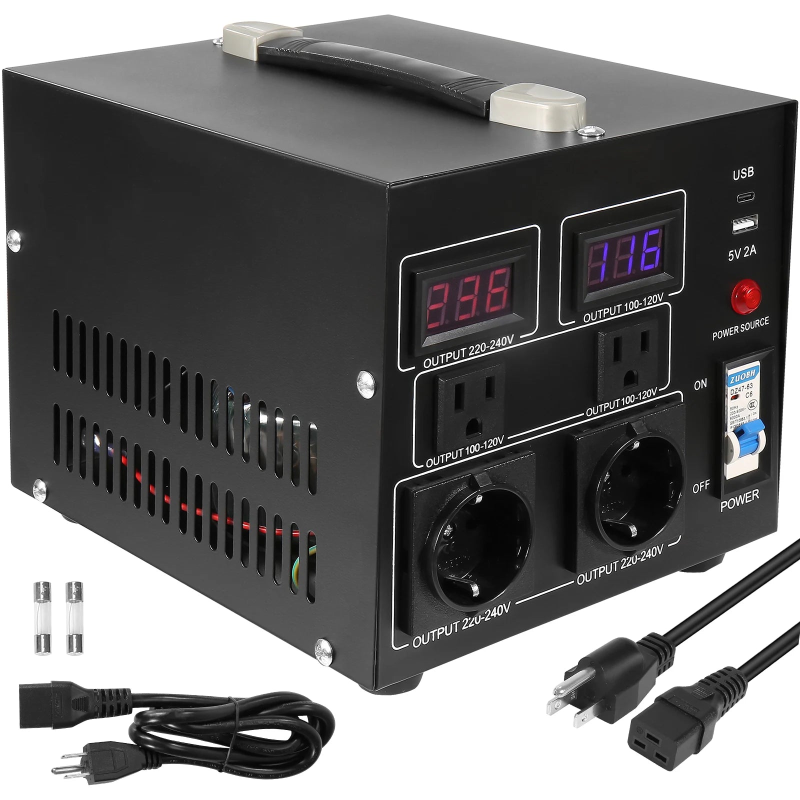 Heavy Duty Voltage Converter Transformer — 2000VA/3000VA/5000VA Step Up/Down, US & EU Outlets