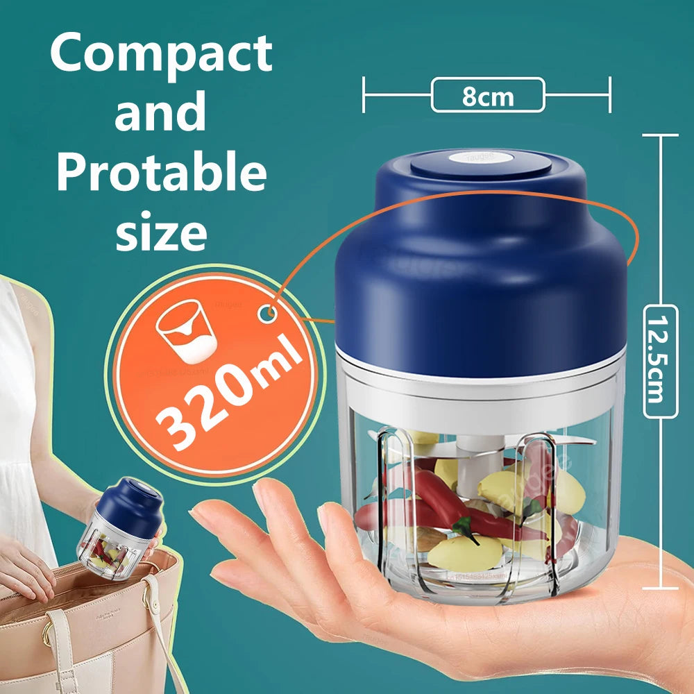 Electric Garlic Chopper 320ML — USB Rechargeable Mini Food Chopper & Meat Grinder