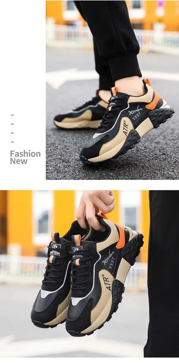 Men's Breathable Faux Leather Lace-Up Sneakers