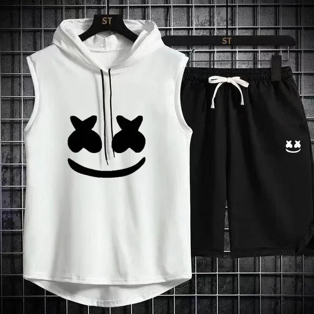 Men's Short Sleeve T-Shirt & Elastic Waist Shorts Casual Sport Set
