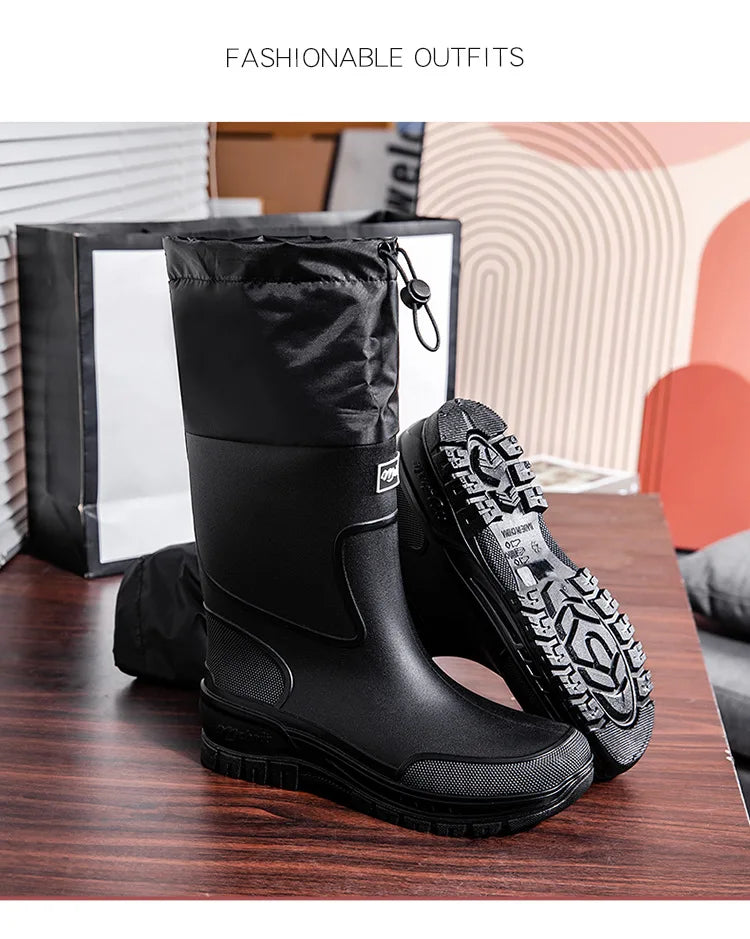 Men's Mid-Calf PVC Rain Boots with EVA Insoles