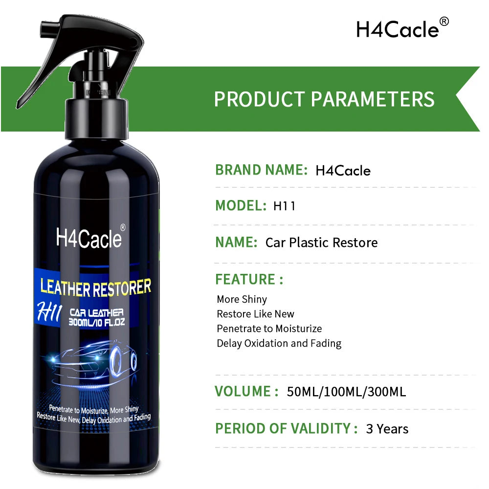 Leather & Plastic Restorer Spray – Deep Moisturizing, Color Restoration & Anti-Oxidation for Car Interiors, 50ml to 300ml