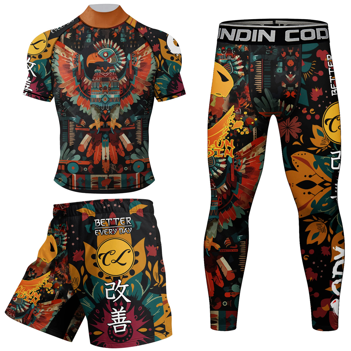 Men's MMA Rash Guard 4-Piece Fight Set – Sublimation Print Grappling Suit