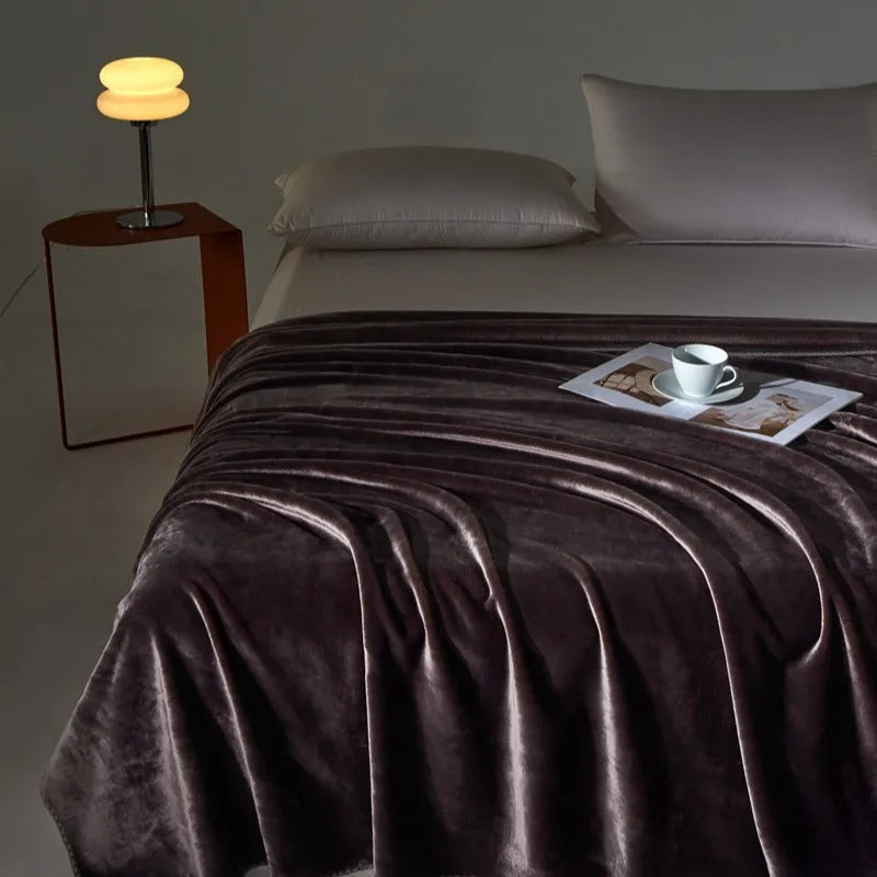 New Shell Edge Milk Velvet Blanket European Solid Color Flannel Warm Blankets Silky Multifunctional Bedspreads for All Seasons
