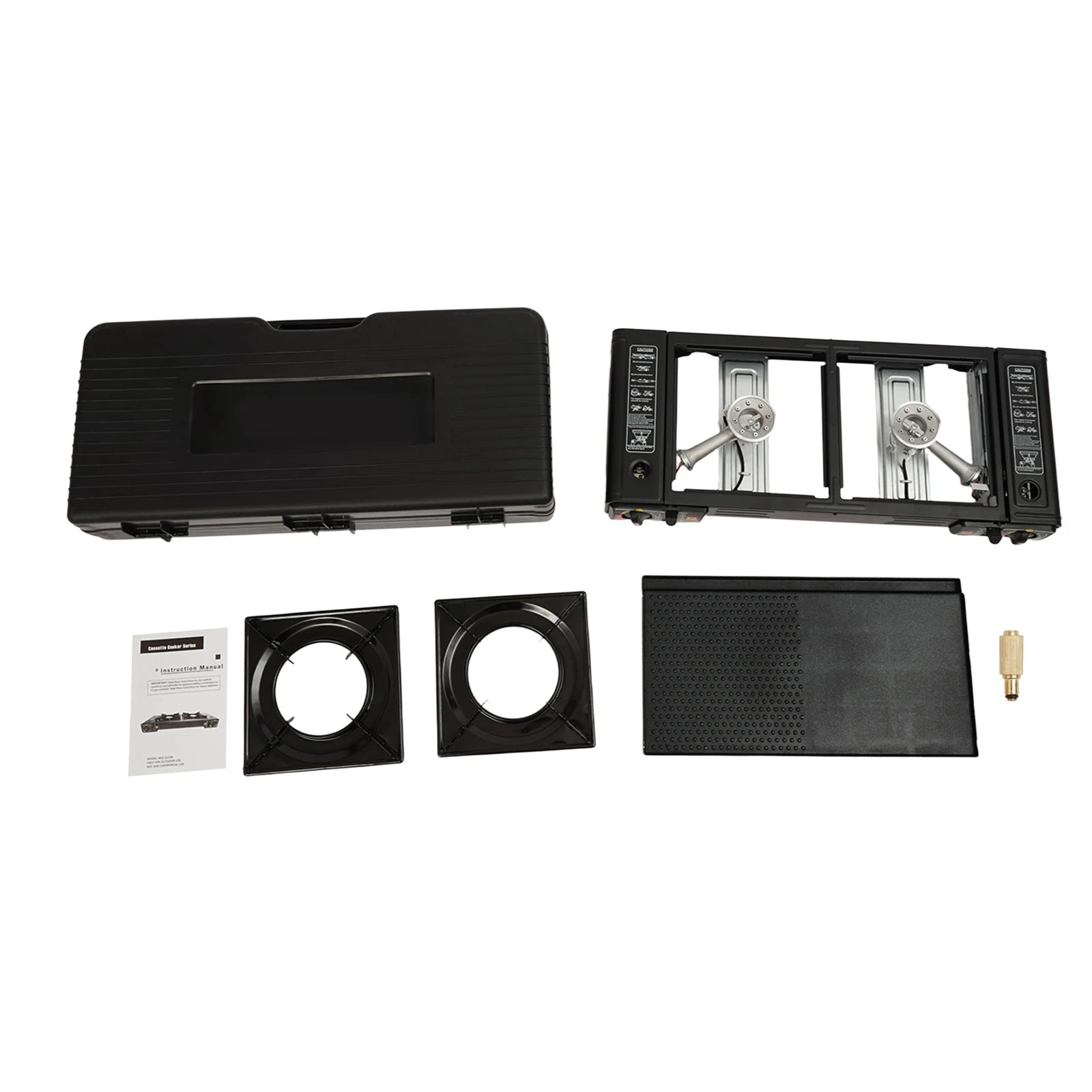 2-Burner Portable Camping Stove — 2500W Each, Butane/LPG, Piezo Ignition, Carry Case Included