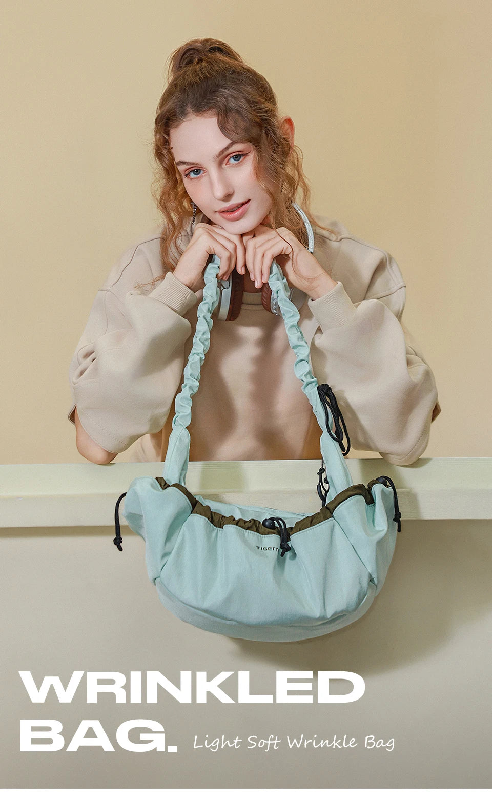 Tigernu Women Bags Fashion Half-Moon Shoulder Bag Female Underarm Bag Light Wrinkled Drawstring Handbag Women Totes Shoulder Bag