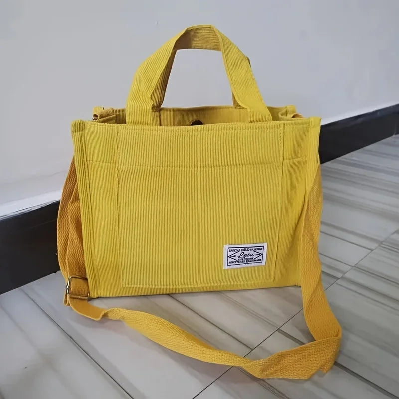 Vintage Corduroy Crossbody Tote Bag – Retro Casual Shoulder Purse for Women