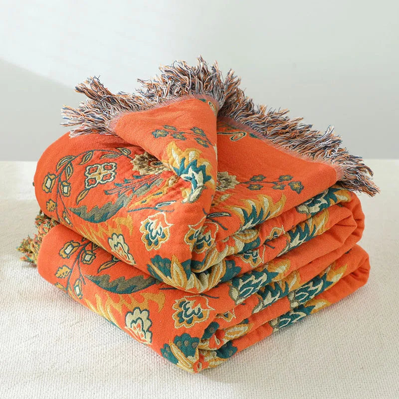 Boho Muslin Gauze Throw Blanket – Tassel Sofa Cover & Bedspread for Home, Adults & Kids
