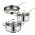 3-Piece Stainless Steel Cookware Set – Stockpot, Saucepan & Frying Pan