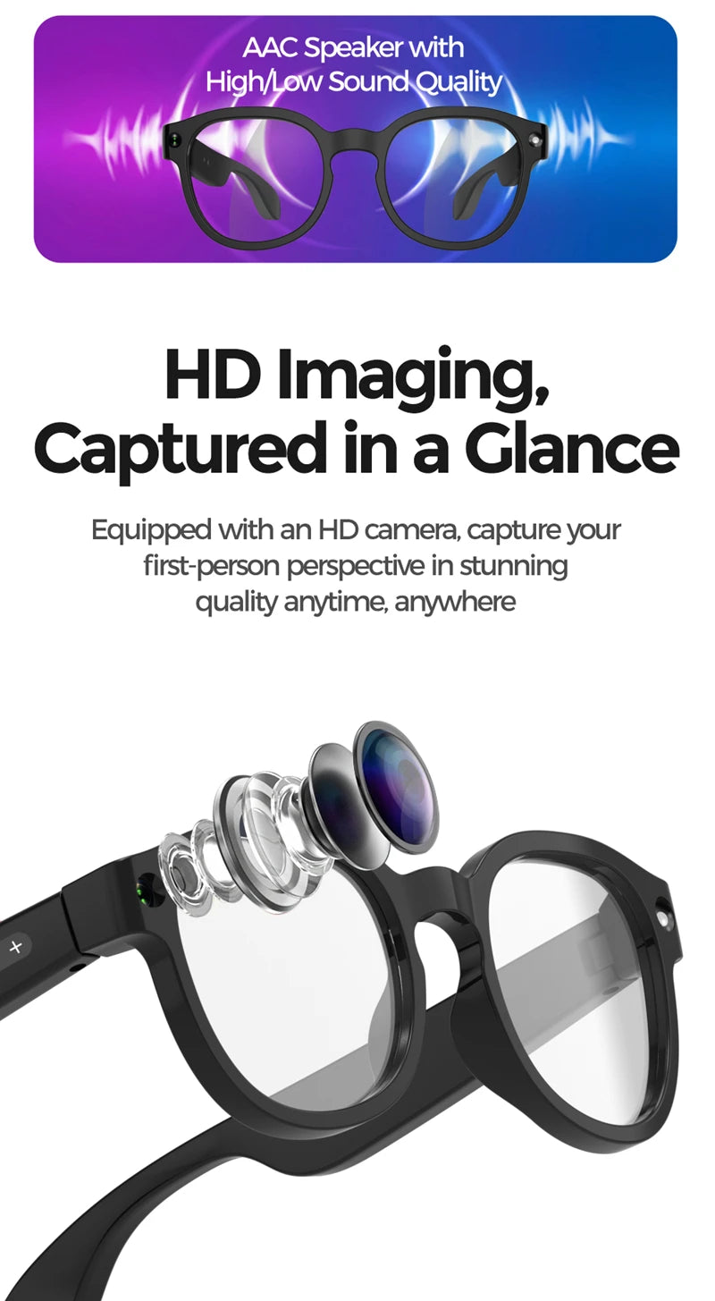 Lenovo AI Smart Glasses — 8MP HD Camera, 4K, AI Translation, Bluetooth Calling & Music