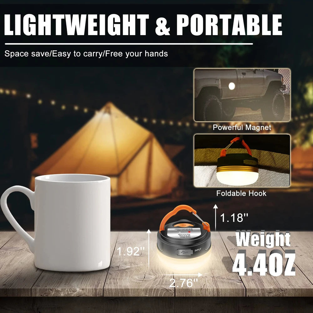 10W USB Rechargeable Camping Lantern – 1200mAh Portable Hanging Tent Light for Hiking & Outdoor Use