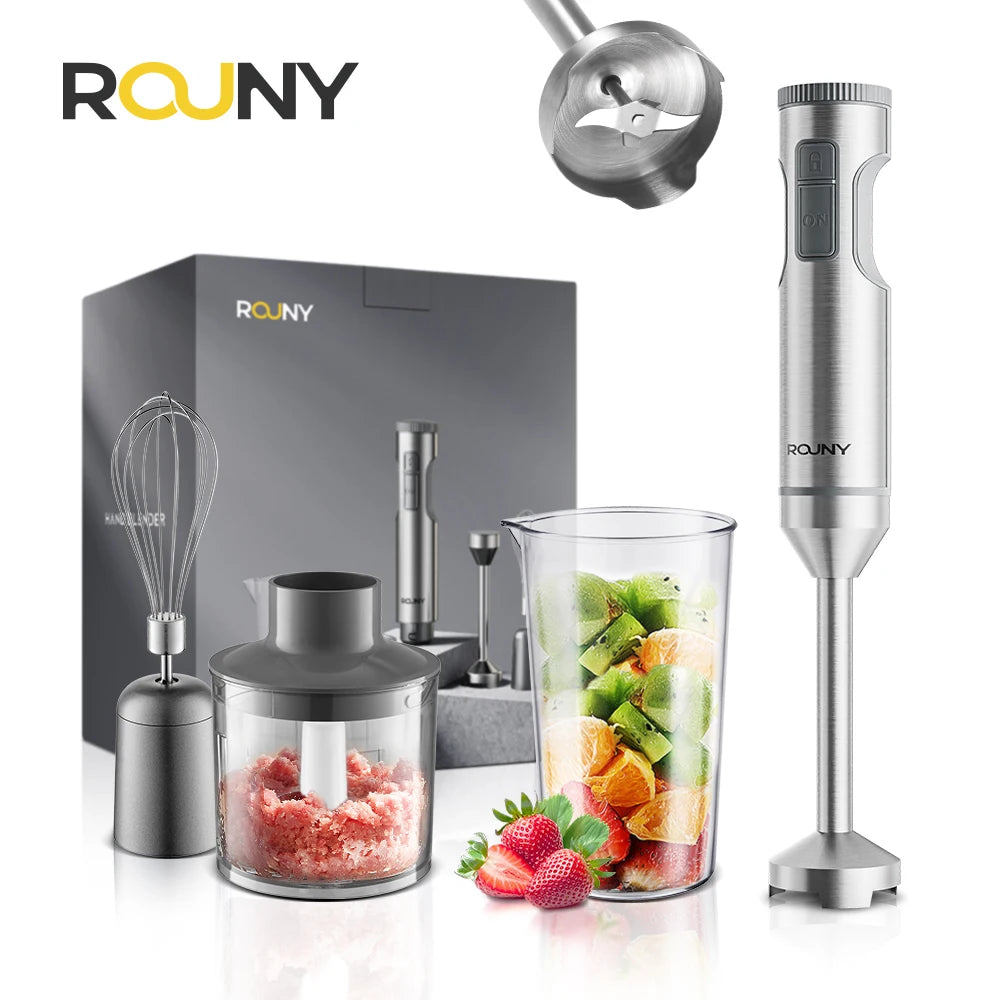 4-in-1 Hand Immersion Blender – Stainless Steel Stick Mixer, 700ml Beaker, 500ml Processor & Whisk