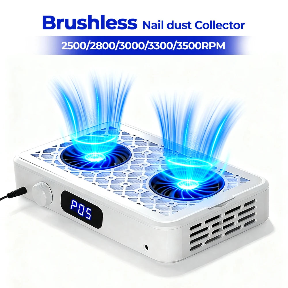 Professional Turbo Nail Dust Collector – Brushless Two-Fan Strong Suction Nail Vacuum Extractor