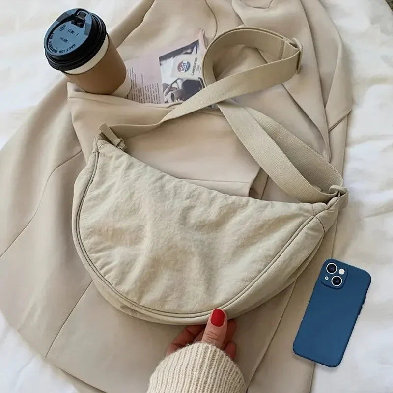 Nylon Dumpling Shoulder Bag – Large Capacity Women's Travel & Commuter Bag in Solid Colors