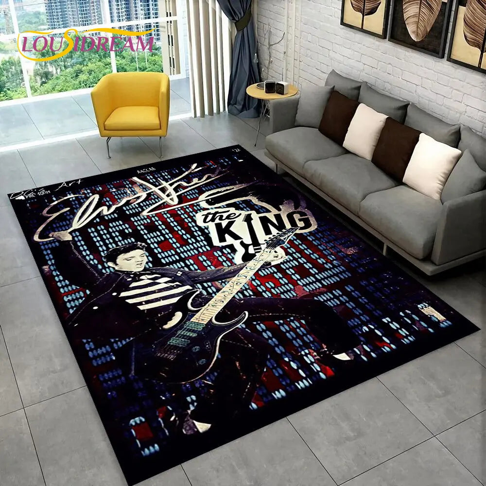 The King Elvis Presley Retro Area Rug,Carpet Rug for Living Room Bedroom Sofa Doormat Decoration,kids Play Non-slip Floor Mat 3D