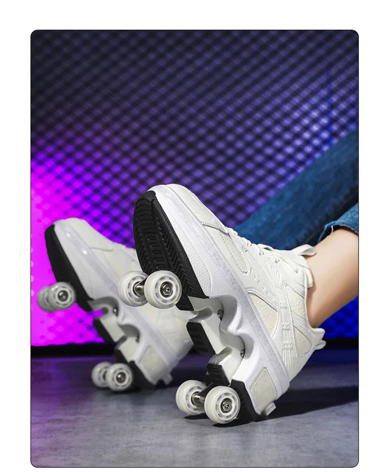 2-in-1 Deform Wheel Roller Skate Shoes – Invisible Removable Pulley, Automatic Walking & Skating Parkour Shoes