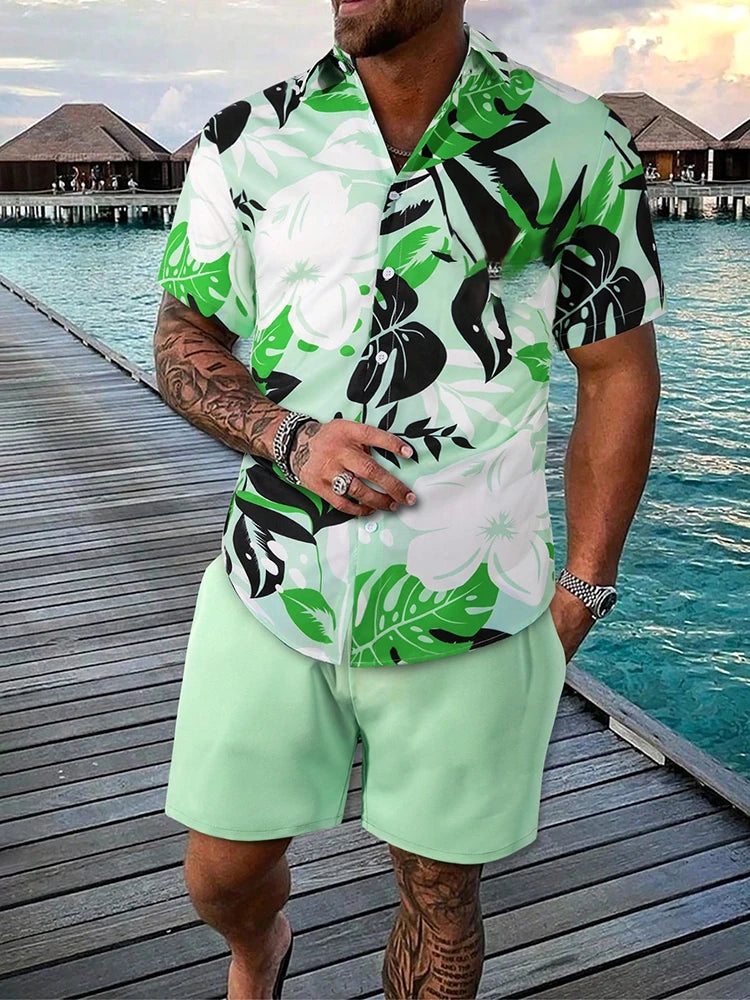 Men's Hawaiian Short Sleeve Shirt & Beach Shorts Set – Resort 2-Piece