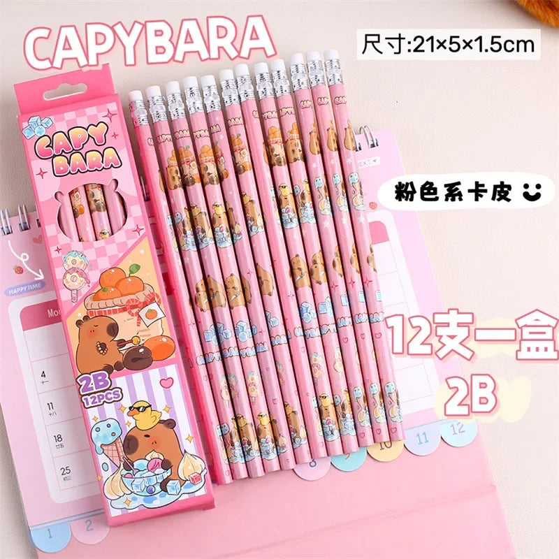 12-Piece Capybara Pencil & Eraser Set