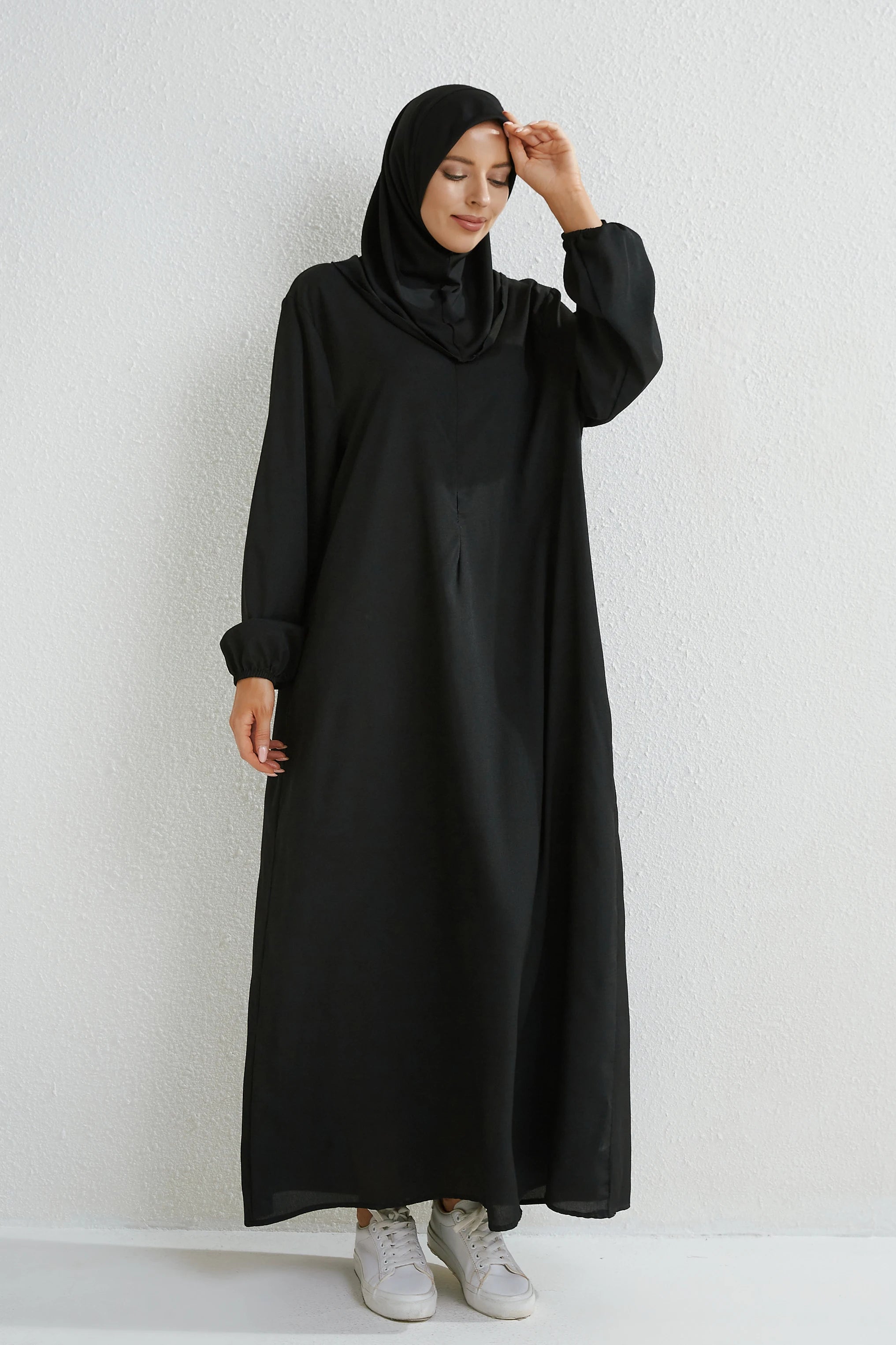 Muslim Floral Printed Full Sleeve Maxi Robe — Loose Modest Long Casual Dress