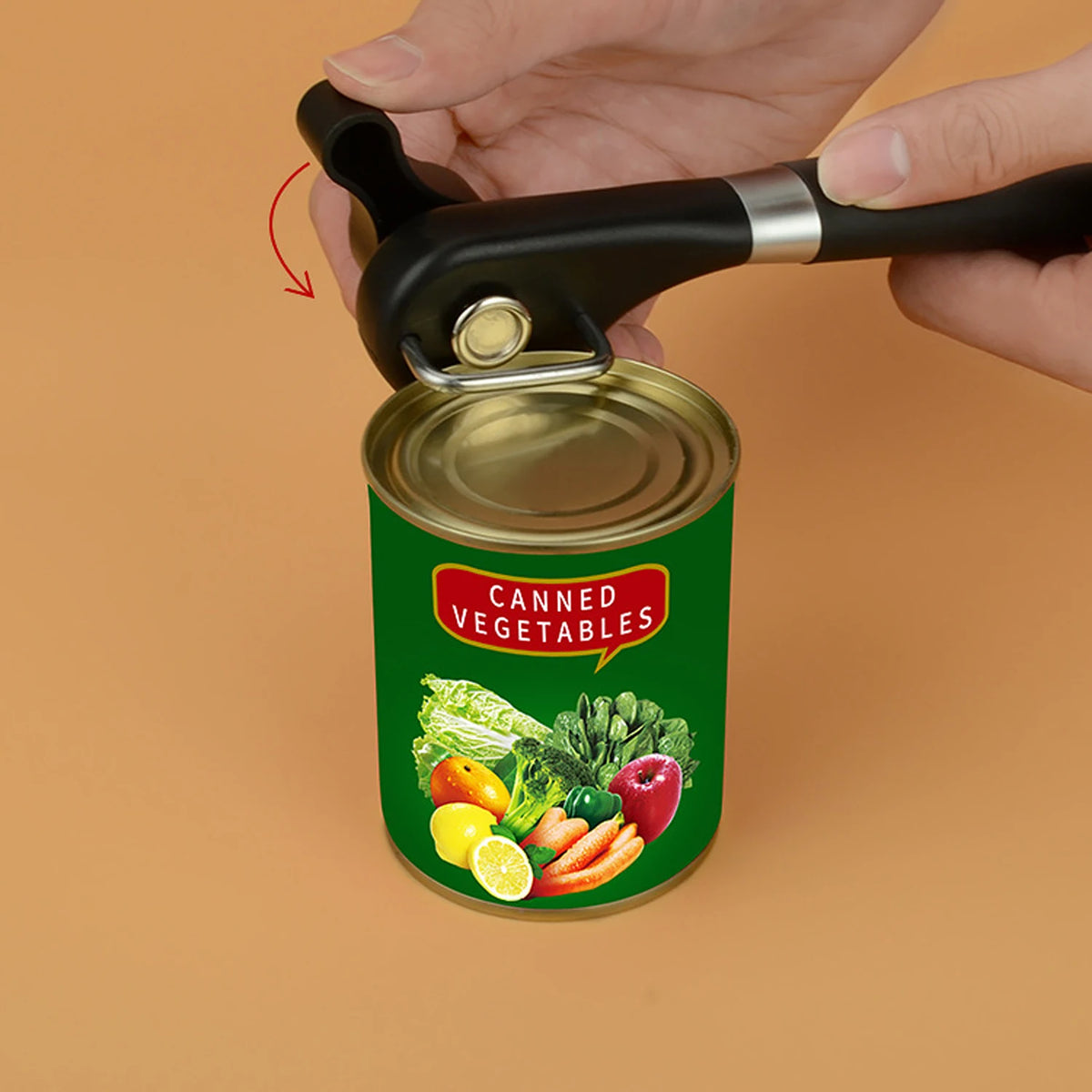 Safety Side Cut Manual Can Opener – Easy Grip Hand-Actuated Kitchen Tool for Smooth Lid Removal