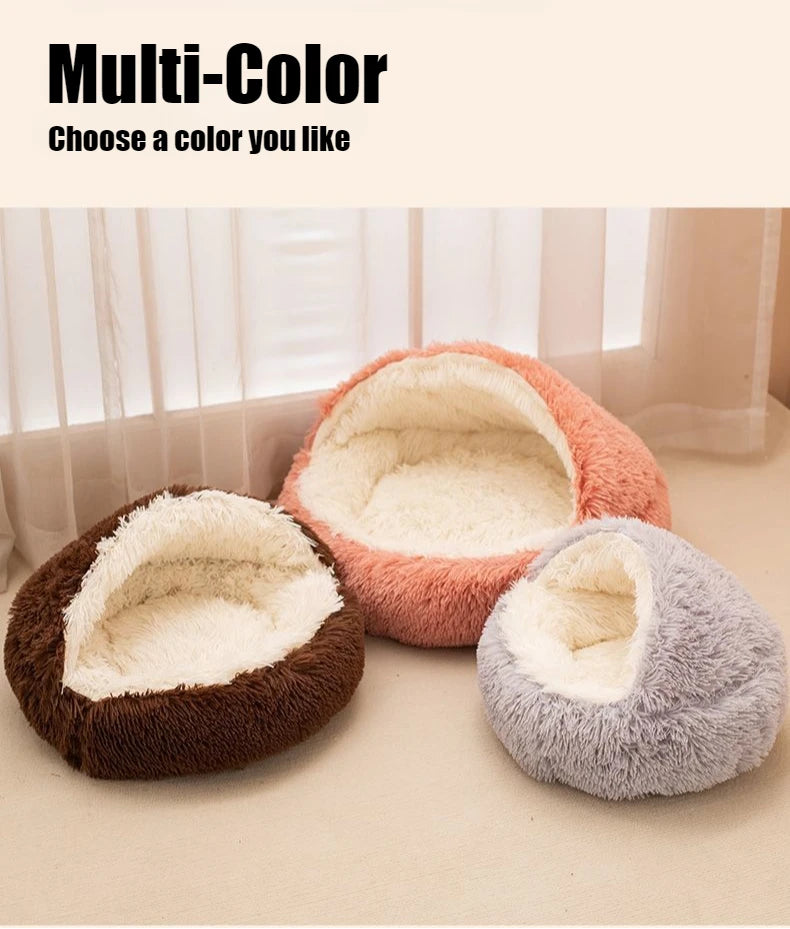 2-in-1 Soft Plush Round Pet Bed with Cover – Warm Cave Nest for Small Dogs & Cats, 50cm