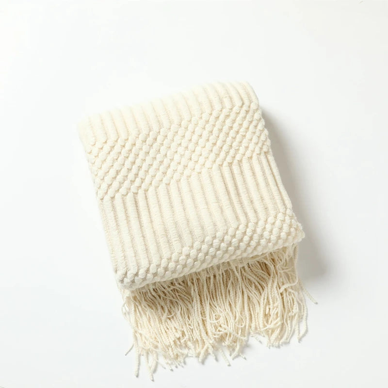 Knitted Acrylic Throw Blanket with Tassels – Chunky Farmhouse Style, 28 Colors & 2 Sizes