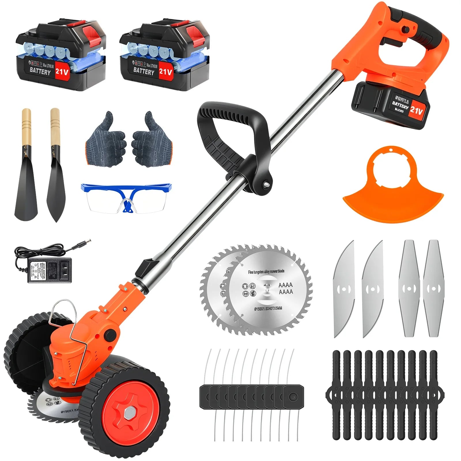 5-in-1 Cordless Electric Lawn Mower & Grass Trimmer | 21V 2x4.0Ah Batteries, 5-Blade System, 6-Inch Cut, 60-Min Runtime