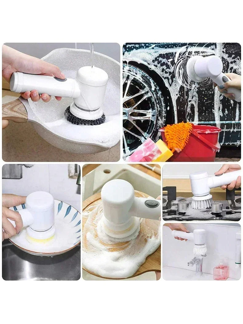 Cordless Spin Scrubber 5-in-1 – USB Rechargeable Electric Cleaning Brush for Bathroom, Kitchen & Tile