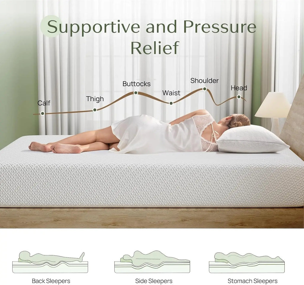 Twin Size 6 Inch Gel Memory Foam Mattress — Fiberglass-Free, Breathable, Cooler Sleep & Pressure Relief, Mattress in a Box
