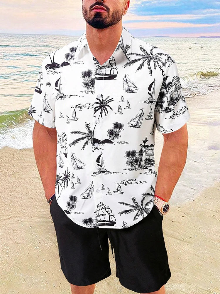 Men's Hawaiian Short Sleeve Shirt & Beach Shorts Set – Resort 2-Piece