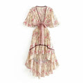Bohemian Hollow Out Beach Dress — Short Sleeve High-Low Boho Maxi Dress