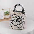 Mini Knitted Geometric Colorblock Bucket Bag – Detachable Handle Wristlet Purse for Women