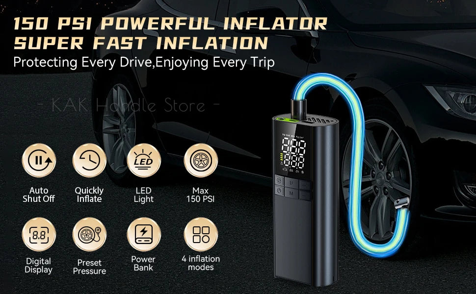 Cordless Tire Inflator with Digital Gauge, 8000mAh
