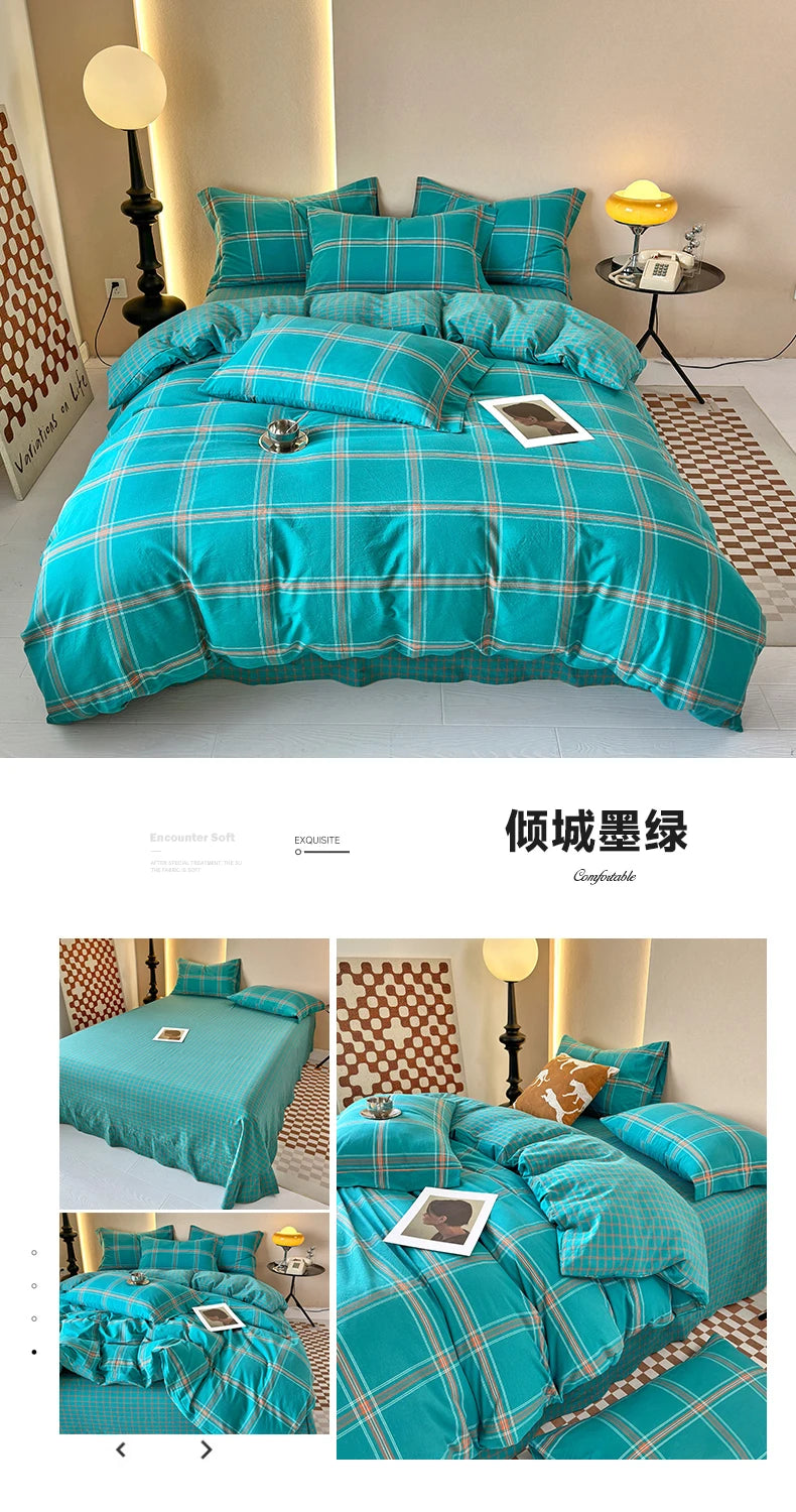 100% Cotton Plaid Duvet Cover – 160x210 to 220x240, Quilt Cover (Pillowcase Sold Separately)