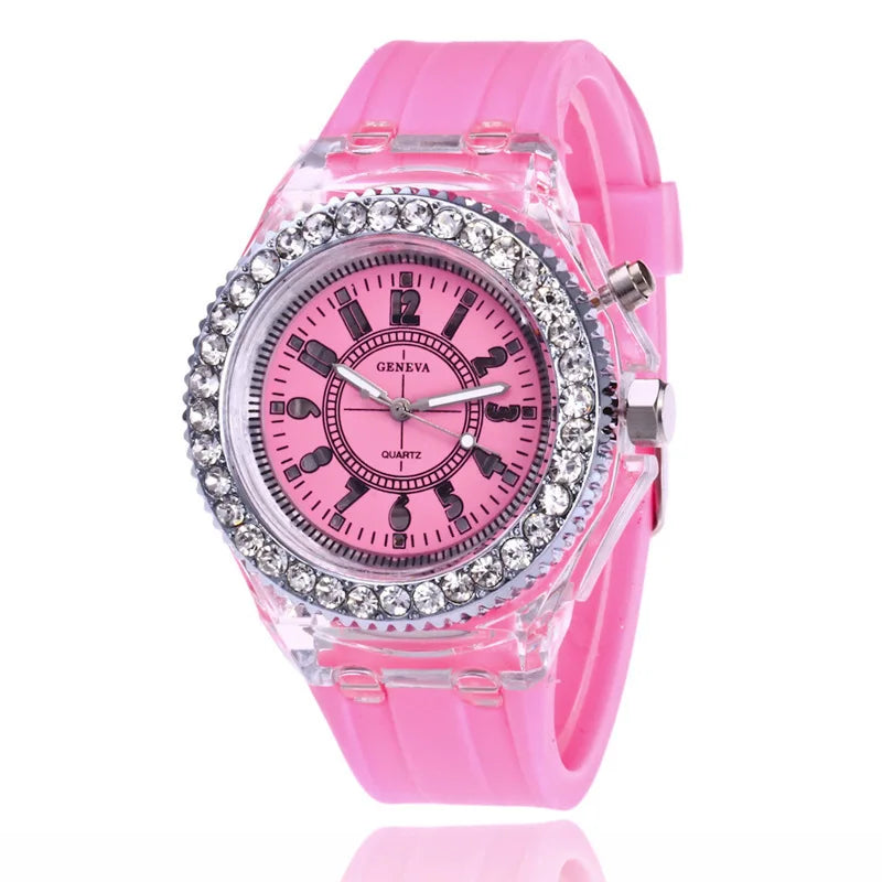 LED Luminous Flash Rhinestone Watch | Kids Men Women Silicone Fashion Wristwatch