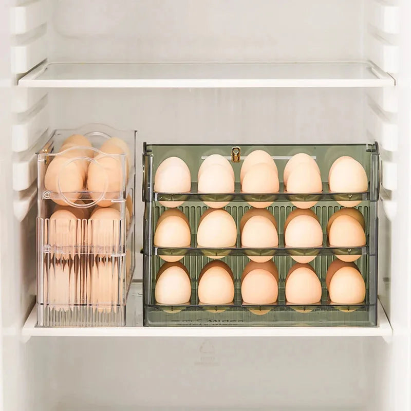 3-Layer Flip Egg Storage Box for Refrigerator – Holds 30 Eggs, Space-Saving Fridge Door Organizer