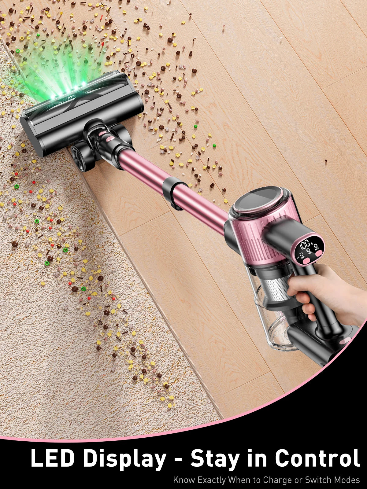 Cordless Vacuum Cleaner — 55Kpa / 500W / 45-Min Runtime, 10-in-1 Powerful Stick Vacuum for Home, Pet Hair, Hard Floor & Carpet