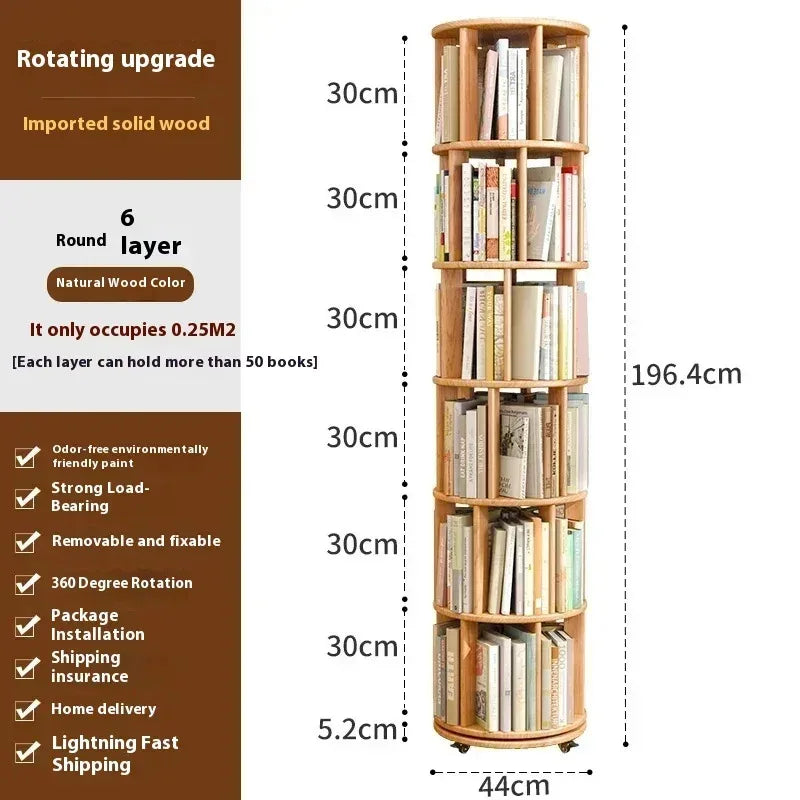 Vintage Rotating Bookcase – Compact Wooden Miniature House Display Shelf