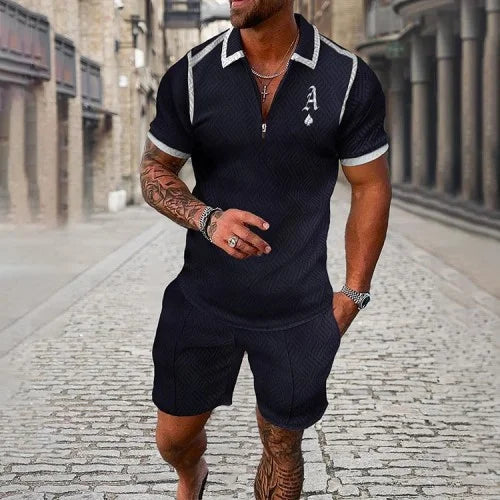 Men's 3D Printed Summer Tracksuit Set – Short Sleeve Polo Shirt & Shorts