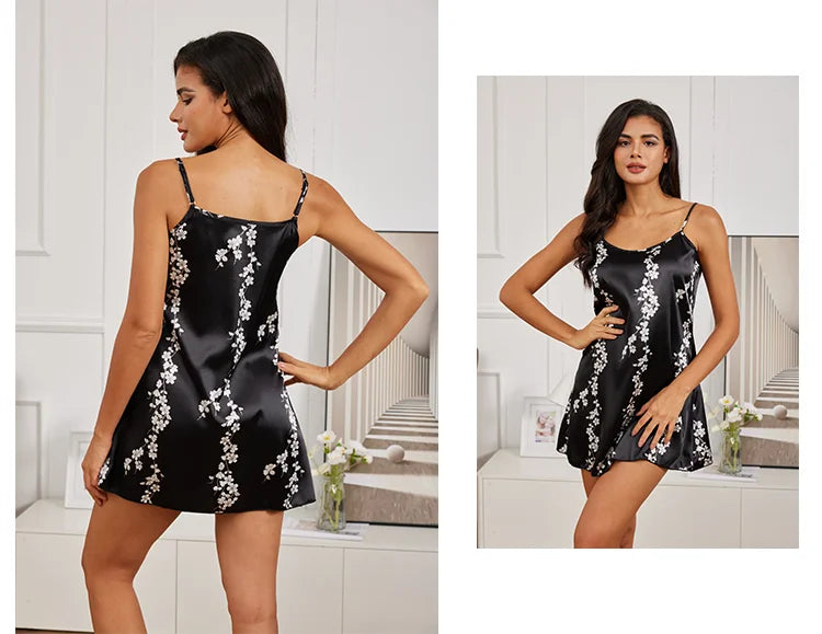 Silk Suspender Mini Nightdress — Sexy Spaghetti Strap Sleepwear