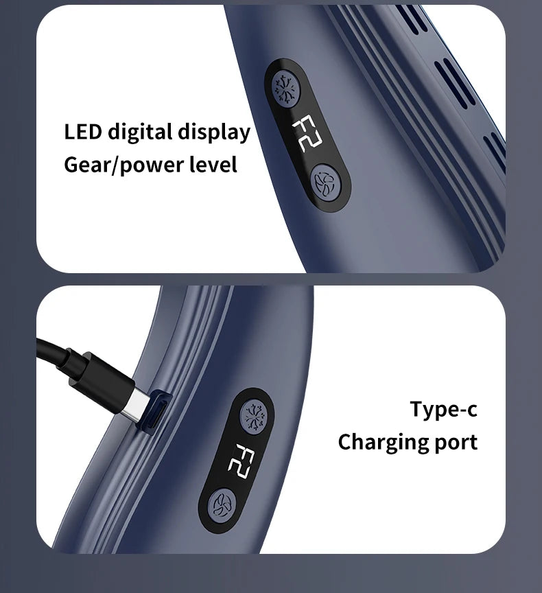 Portable Neck Fan 5200mAh — Rechargeable Semiconductor Cooling Wearable Neck Air Conditioner