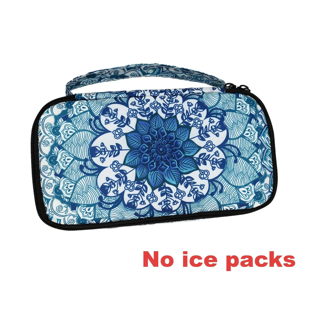 Large Portable Insulin Cooler Travel Bag – Lightweight Boho Flower Print for Outdoor Camping & Travel